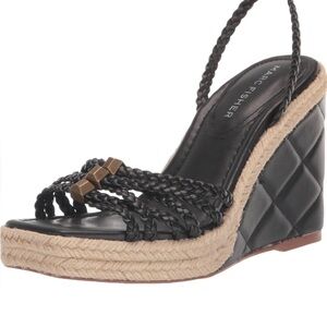 Marc Fisher Black Braided Leather Espadrille Wedge Sandals